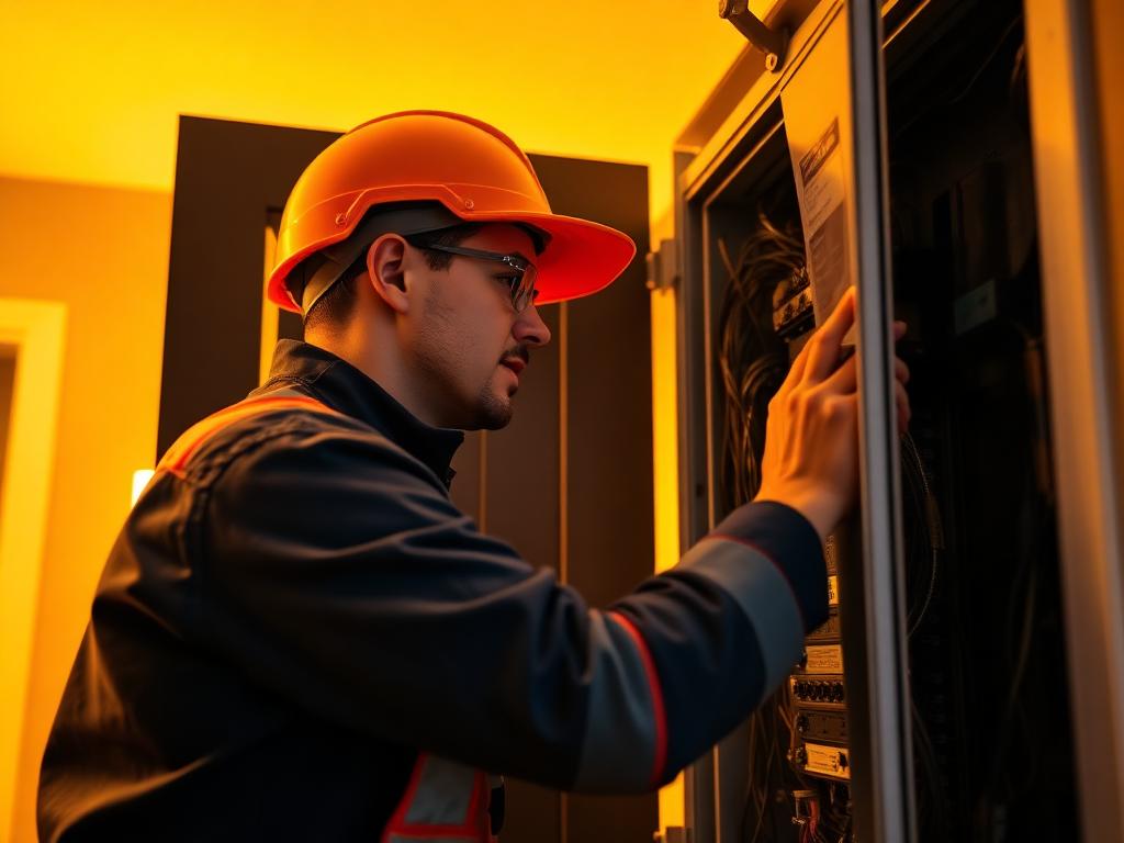 Licensed electrician working on an electrical panel